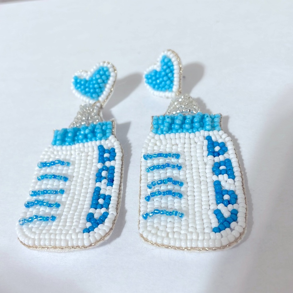 🎉💙Baby Shower Bottle Beaded Earrings